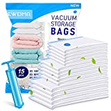 Bolsas de ahorro de espacio, EWEIMA 15 piezas Bolsas de vacío reutilizables de 3 tamaños Bolsas de almacenamiento al vacío para guardar sábanas, edredones, almohadas, abrigos, mantas, cortinas